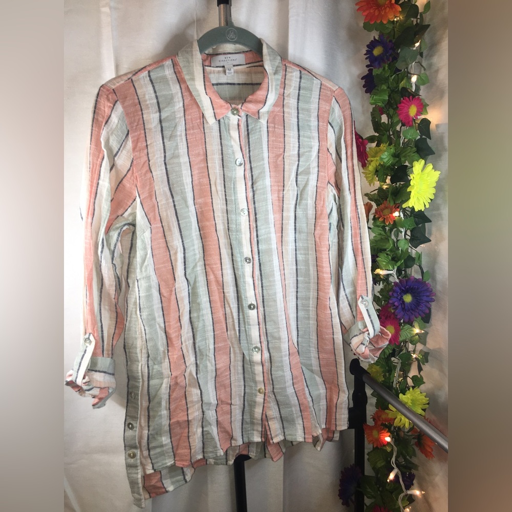 New Directions | Women’s Colorful Striped Button Down Shirt